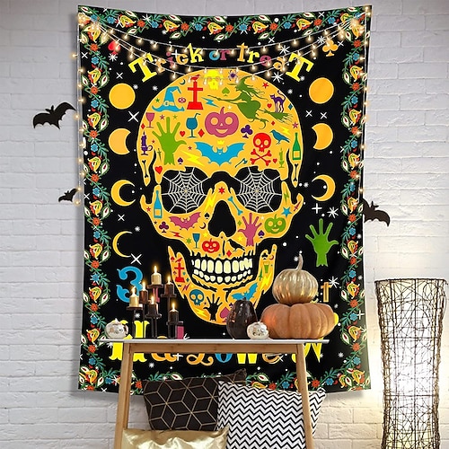 

Halloween Party Holiday Wall Tapestry Art Decor Blanket Curtain Picnic Tablecloth Hanging Home Bedroom Living Room Dorm Decoration Psychedelic Pumpkin Haunted Scary House Polyester