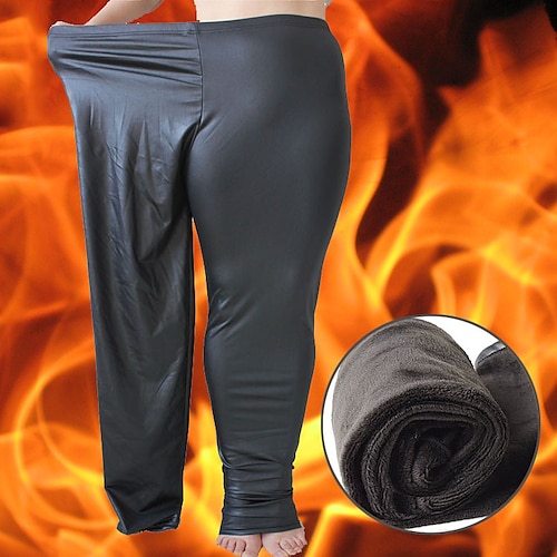 

Women's Fleece Pants Tights Trousers Faux Leather Fleece lined Black High Waist Fashion Daily Going out Stretchy Ankle-Length Tummy Control Solid Color XXL 3XL / Skinny