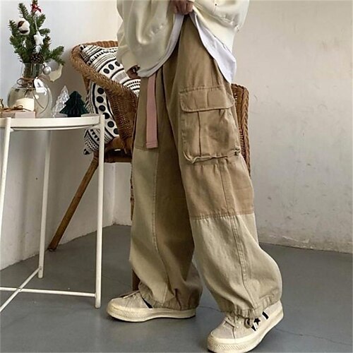 

Men's Cargo Pants Trousers Drawstring Elastic Waist Multi Pocket Color Block Comfort Breathable Casual Daily Streetwear Sports Fashion Beige Black Micro-elastic