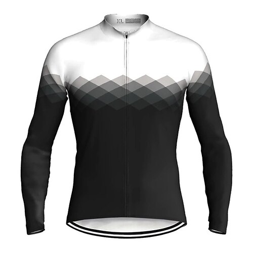 

21Grams Men's Cycling Jersey Long Sleeve Bike Top with 3 Rear Pockets Mountain Bike MTB Road Bike Cycling Breathable Quick Dry Moisture Wicking Reflective Strips Black White Geometic Polyester Spandex