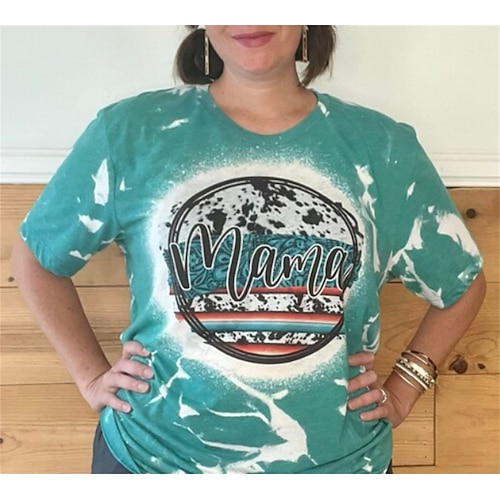 

Women's T shirt Tee Text Baseball Casual Weekend Painting T shirt Tee Short Sleeve Print Round Neck Basic Green S / 3D Print