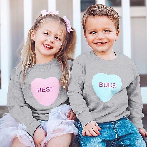 

Sibling Suit Sweatshirt Graphic Patterned Heart Letter Daily Print Gray Long Sleeve Daily Matching Outfits