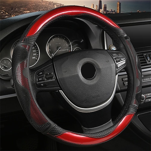 

1 PCS PU Leather Car Steering Wheel Cover Breathable Universal Fit For 15""~15""1/2