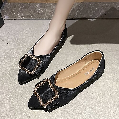 

Women's Flats Daily Comfort Shoes Flat Heel Pointed Toe Casual Minimalism PU Leather Loafer Solid Colored Black