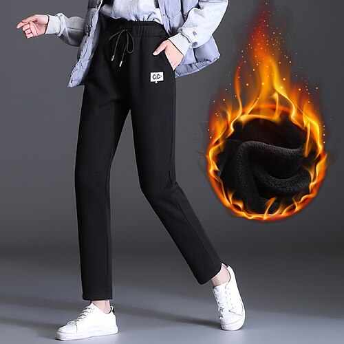 

Women's Joggers Trousers Trousers Cotton Blend Fleece Lining High Waist Fashion Daily Going out Pocket Stretchy Full Length Tummy Control Letter Black S M L XL XXL / Skinny