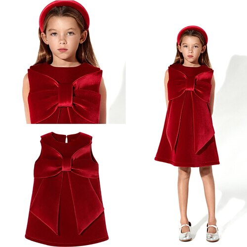 

Kids Little Girls' Dress Solid Colored A Line Dress Daily Vacation Wine Above Knee Sleeveless Princess Sweet Dresses Christmas Spring Summer Regular Fit 2-6 Years