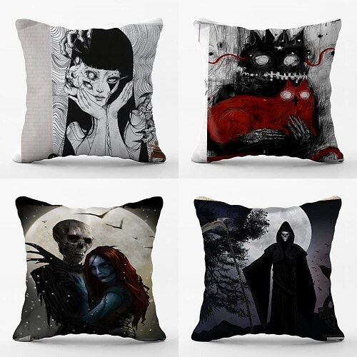 

Halloween Double Side Cushion Cover 4PC Soft Decorative Square Throw Pillow Cover Cushion Case Pillowcase for Bedroom Livingroom