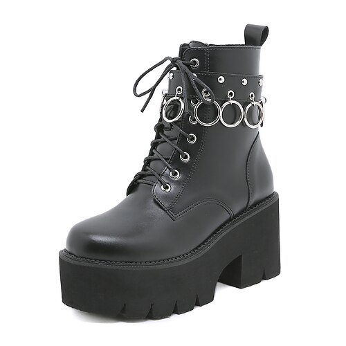 

Women's Boots Goth Boots Booties Ankle Boots Lace-up Chunky Heel Round Toe Closed Toe Daily Outdoor Walking Shoes Synthetics Lace-up Fall Winter Solid Colored Black
