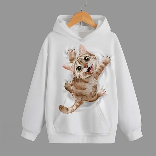 

Kids Boys Hoodie Animal Outdoor 3D Print Long Sleeve Pocket Active 3-13 Years Winter White