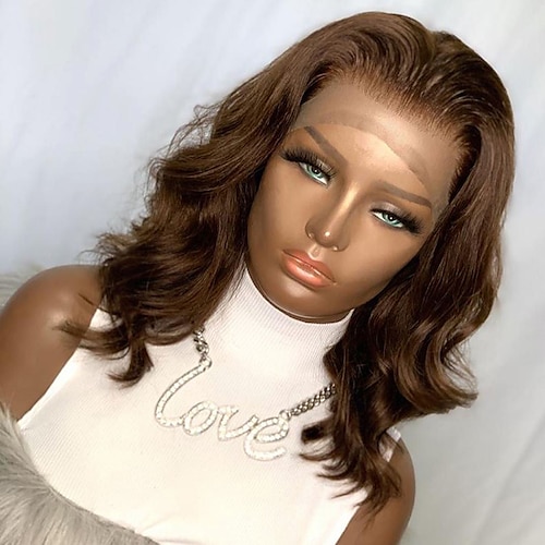 

Unprocessed Virgin Hair 13x4 Lace Front Wig Bob Short Bob Brazilian Hair Wavy Brown Wig 130% 150% Density with Baby Hair Natural Hairline 100% Virgin With Bleached Knots Pre-Plucked For Women wigs