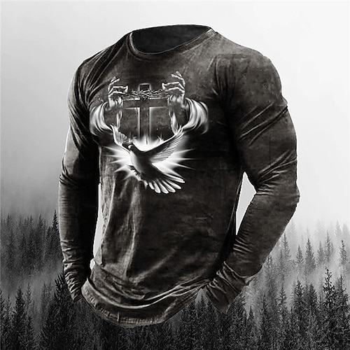 

Herren Unisex T Shirt Tier Grafik-Drucke Kreuz Rundhalsausschnitt Schwarz 3D-Druck Outdoor Strasse Langarm Bedruckt Bekleidung Basic Vintage Sport Designer