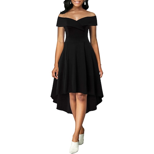 

Women's A Line Dress Party Dress Midi Dress Black Purple Wine Short Sleeve Pure Color Zipper Cold Shoulder Fall Winter Off Shoulder Stylish Modern Slim 2022 S M L XL XXL / Summer