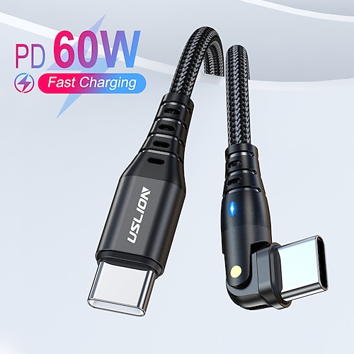 

USB C Cable 60W 3A Type C to Type C Data Cable 180 Degree Rotating Elbow PD Fast Charging Cable USB C Data Cable for Samsung Xiaomi Huawei