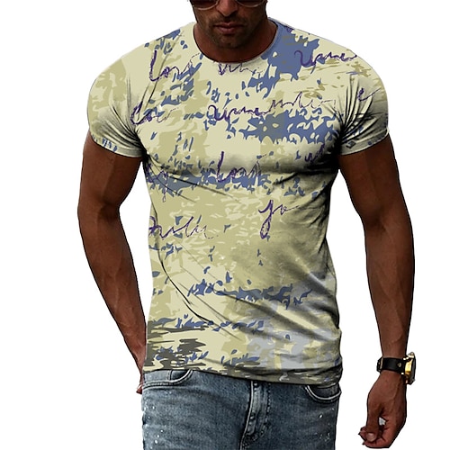

Men's Unisex T shirt Tee Letter Graphic Prints Crew Neck Light Green Short Sleeve 3D Print Outdoor Street Print Tops Vintage Sports Casual Big and Tall / Summer / Summer