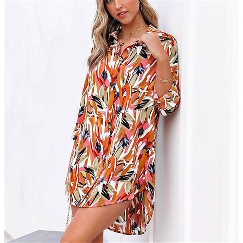 

Women's Blouse Graphic Patterned Graffiti Casual Daily Weekend Geometric Blouse Shirt Long Sleeve Print Shirt Collar Casual Vintage Rainbow S