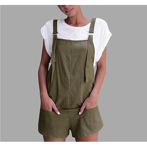 

Women's Overalls Biker Shorts 100% Cotton ArmyGreen Coffee Black Mid Waist Classic Style Athleisure Casual Daily Pocket Short Outdoor Solid Colored S M L XL XXL