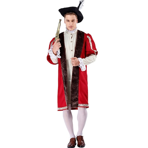 

Pirates of the Caribbean Knight Ritter Outfits Men's Movie Cosplay Cosplay Red Coat Shirt Serving Set Masquerade Polyester / Hat