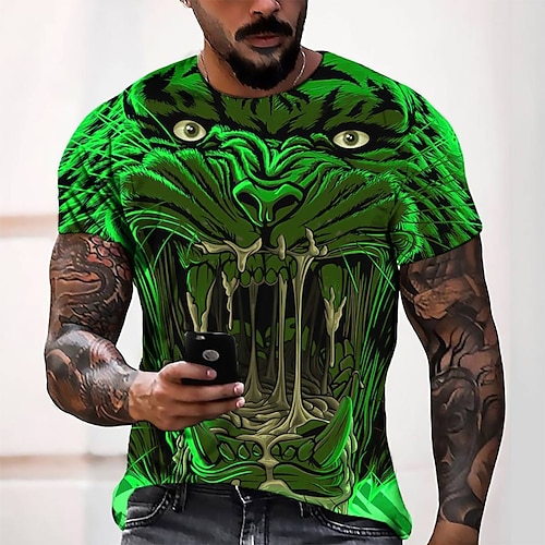 

Men's T shirt Tee Tee Graphic Round Neck Green Blue Gray Purple Yellow Short Sleeve 3D Print Casual Daily 3D Print Tops Fashion Cool Designer Comfortable / Summer / Summer