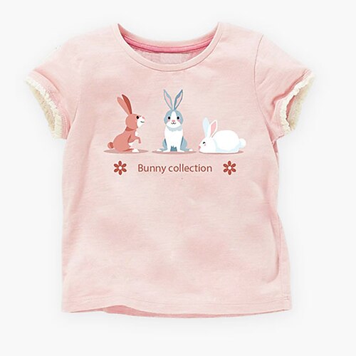 

Kids Girls' T shirt Rabbit Outdoor Short Sleeve Crewneck Active Cotton 3-10 Years Spring Pink