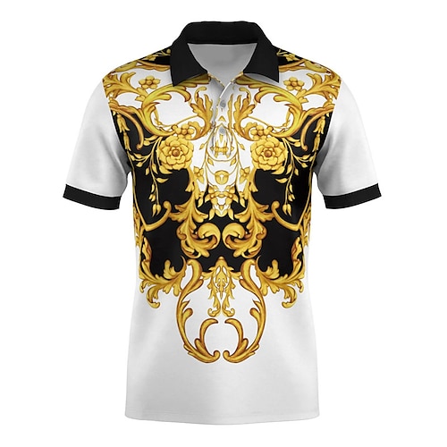 

Men's Collar Polo Shirt Golf Shirt Floral Turndown White 3D Print Outdoor Street Short Sleeves Button-Down Print Clothing Apparel Fashion Casual Breathable / Summer / Spring / Summer