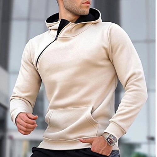 

Men's Pullover Hoodie Sweatshirt Pullover Solid Color Front Pocket Quarter Zip Daily Holiday Going out non-printing Casual Streetwear Hoodies Sweatshirts Wine Red Light Khaki. White