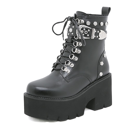 

Women's Boots Goth Boots Booties Ankle Boots Rivet Buckle Chunky Heel Round Toe Closed Toe Daily Outdoor Walking Shoes Synthetics Buckle Fall Winter Solid Colored Black
