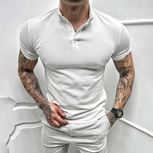 

Men's Collar Polo Shirt Golf Shirt Solid Color Turndown White Outdoor Street Short Sleeve Button-Down Clothing Apparel Fashion Casual Breathable Comfortable / Summer / Summer