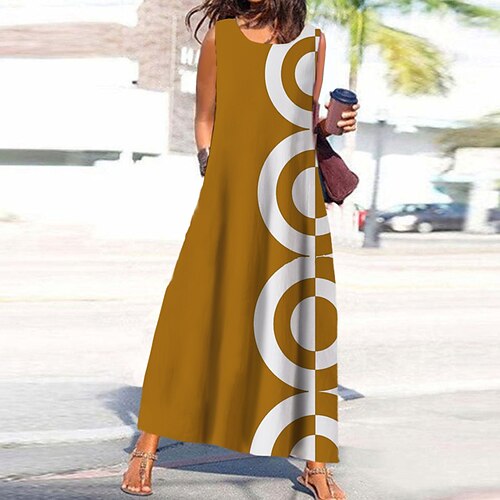 

robe longue Femme Robe casual Sans Manches Printemps Eté - Vacances Casual Imprimer Géométrique 2023 Noir Jaune Rouge Bleu Violet S M L XL XXL 3XL