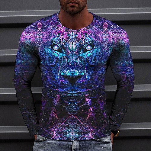 

Men's T shirt Tee Tee Graphic Round Neck Blue Long Sleeve 3D Print Casual Daily Print Tops Fashion Designer Comfortable Big and Tall