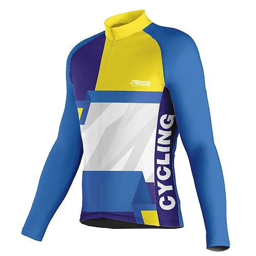

21Grams Men's Cycling Jersey Long Sleeve Bike Top with 3 Rear Pockets Mountain Bike MTB Road Bike Cycling Breathable Quick Dry Moisture Wicking Reflective Strips Blue Geometic Polyester Spandex Sports