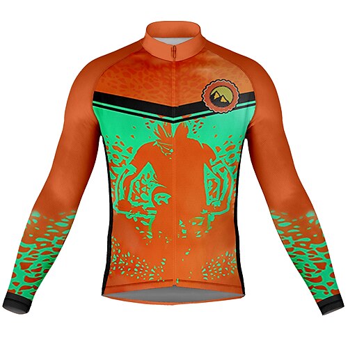 

21Grams Men's Cycling Jersey Long Sleeve Bike Top with 3 Rear Pockets Mountain Bike MTB Road Bike Cycling Breathable Quick Dry Moisture Wicking Reflective Strips Orange Graphic Polyester Spandex