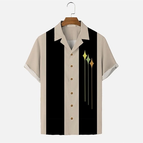 

Men's Bowling Shirt Camp Shirt Geometric Color Block Graphic Prints Turndown Khaki Gray Hot Stamping Sports Holiday Short Sleeves Button-Down Print Clothing Apparel Fashion Casual Hawaiian Comfortable