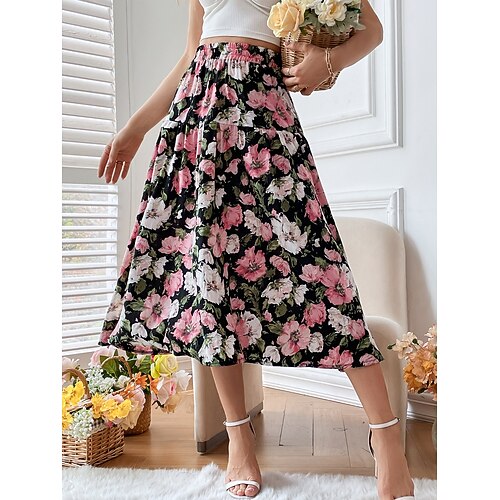 

Women's Casual Skirts Weekend Graphic Patterned Ruched Black S M L