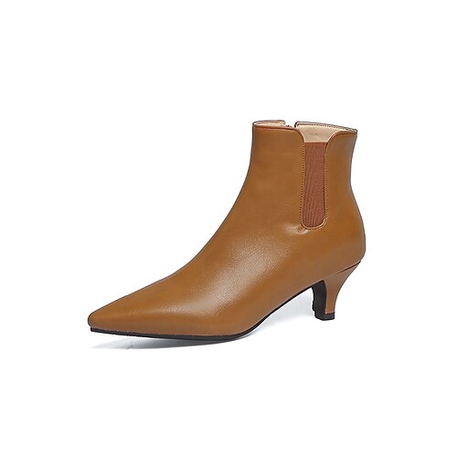 

Women's Boots Booties Ankle Boots Kitten Heel Pointed Toe Elegant Minimalism Daily Work PU Leather Zipper Fall Winter Solid Colored Almond Black Brown