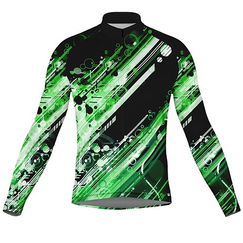

21Grams Men's Cycling Jersey Long Sleeve Bike Top with 3 Rear Pockets Mountain Bike MTB Road Bike Cycling Breathable Quick Dry Moisture Wicking Reflective Strips Green Polyester Spandex Sports