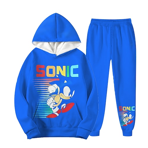 

Kids Boys Hoodie Pants HoodieSet Clothing Set 2 Pieces Long Sleeve Blue Cartoon Print Street Sports Vacation Fashion Comfort Cool Daily 3-12 Years