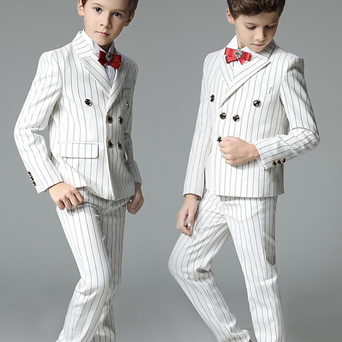

Kids Boys Clothing Set 3 Pieces Long Sleeve White Navy Blue Stripe Special Occasion Formal Casual Comfort 2-12 Years