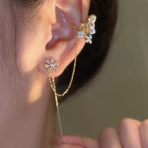 

Women's Clear Clip on Earring Classic Butterfly Stylish Cute Earrings Jewelry Gold For Wedding Engagement 1PC