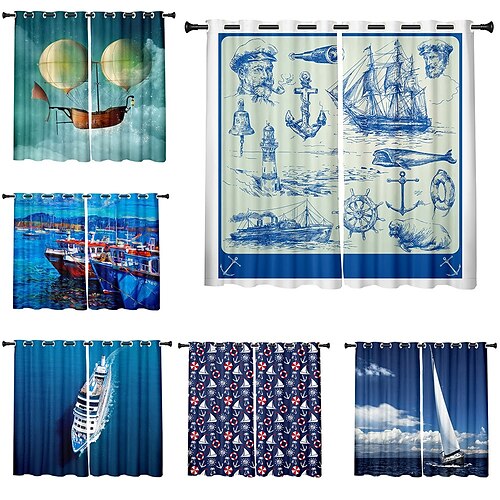 

2 Panels Set Blackout Curtains Anchor Printed Thermal Insulated Curtains for Bedroom Living Room Modern Grommet Window Drapes Curtain Drapes