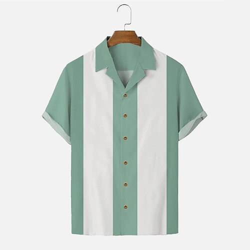 

Men's Bowling Shirt Camp Shirt Color Block Graphic Prints Turndown Green Orange Red Navy Blue Gray Sports Holiday Short Sleeves Button-Down Clothing Apparel Fashion Casual Hawaiian Comfortable