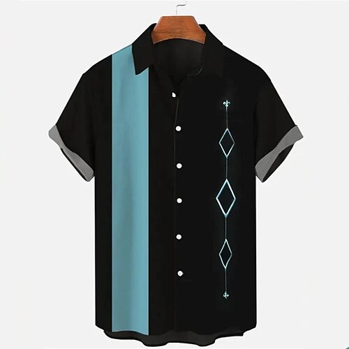 

Men's Bowling Shirt Camp Shirt Graphic Color Block Turndown Blue Brown Print Daily Holiday Short Sleeve Button-Down Print Clothing Apparel Vintage Color Block Hawaiian Comfortable / Summer / Summer