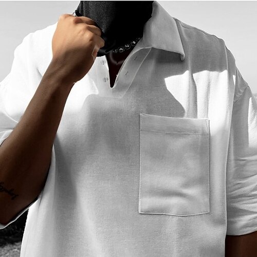 

Men's Casual Shirt Solid Color Turndown Street Daily Short Sleeve Tops Casual Fashion Breathable Comfortable White
