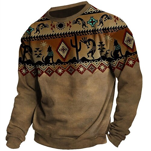 

Men's Unisex Sweatshirt Pullover Brown Crew Neck Tribal Graphic Prints Print Daily Sports Holiday 3D Print Streetwear Designer Casual Spring & Fall Clothing Apparel Hoodies Sweatshirts Long Sleeve