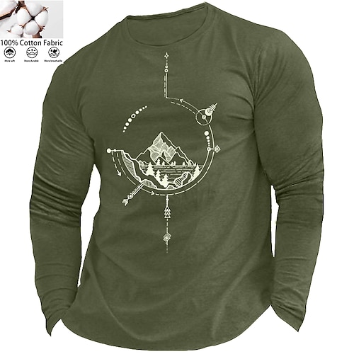

Men's Unisex T shirt Tee Mountain Crew Neck Green Black Gray Navy Blue Long Sleeve Hot Stamping Outdoor Street Print Tops Basic Sports Designer Simple