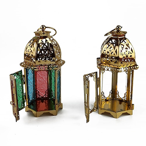

Ramadan Golden European-style Castle Wrought Iron Wind Lamp Candle Holder Home Decoration Handicraft Ornaments