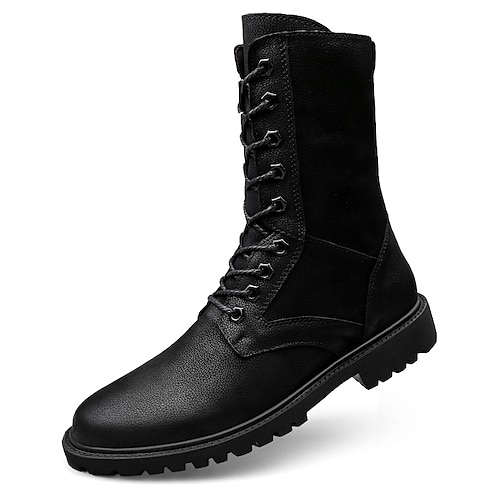 

Men's Boots Retro Combat Boots Vintage Casual Classic Outdoor Daily Nappa Leather Mid-Calf Boots Black Fall Spring