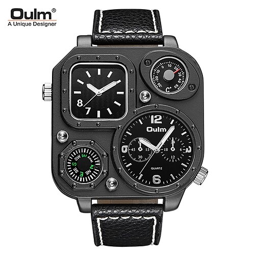 

Oulm Quartz Watch for Men Analog Quartz Sexy Stylish Steampunk Waterproof Large Dial Alloy PU Leather Creative