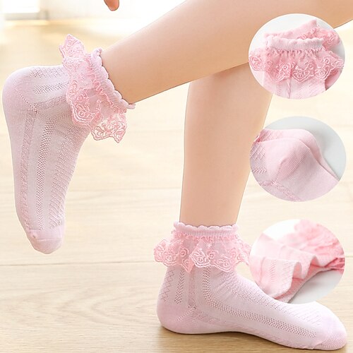 

Kids Girls' 4 Pairs Socks Multicolor Jacquard Lace Fall Winter Cute Daily Wear 1-12 Years