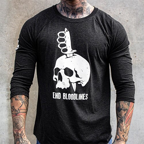 

Men's T shirt Tee Graphic Skull Crew Neck Black Print Street Sports Long Sleeve Print Clothing Apparel Fashion Designer Casual Comfortable
