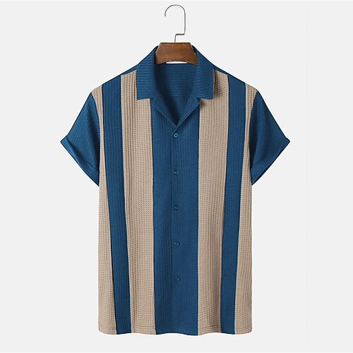 

Men's Seersucker Shirt Graphic Color Block Turndown Blue Army Green Brown Black Print Daily Holiday Short Sleeve Button-Down Clothing Apparel Fashion Lightweight Casual Comfortable / Summer / Summer